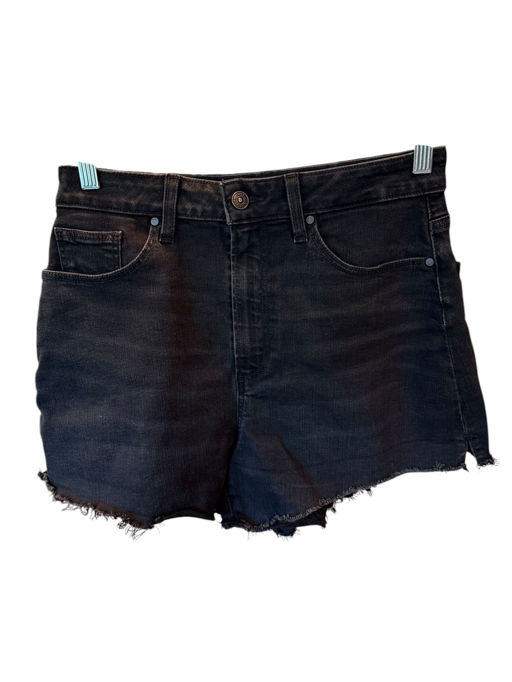 PAIGE Allure High Rise Raw Hem Cutoff Denim Shorts Washed Black Size 29